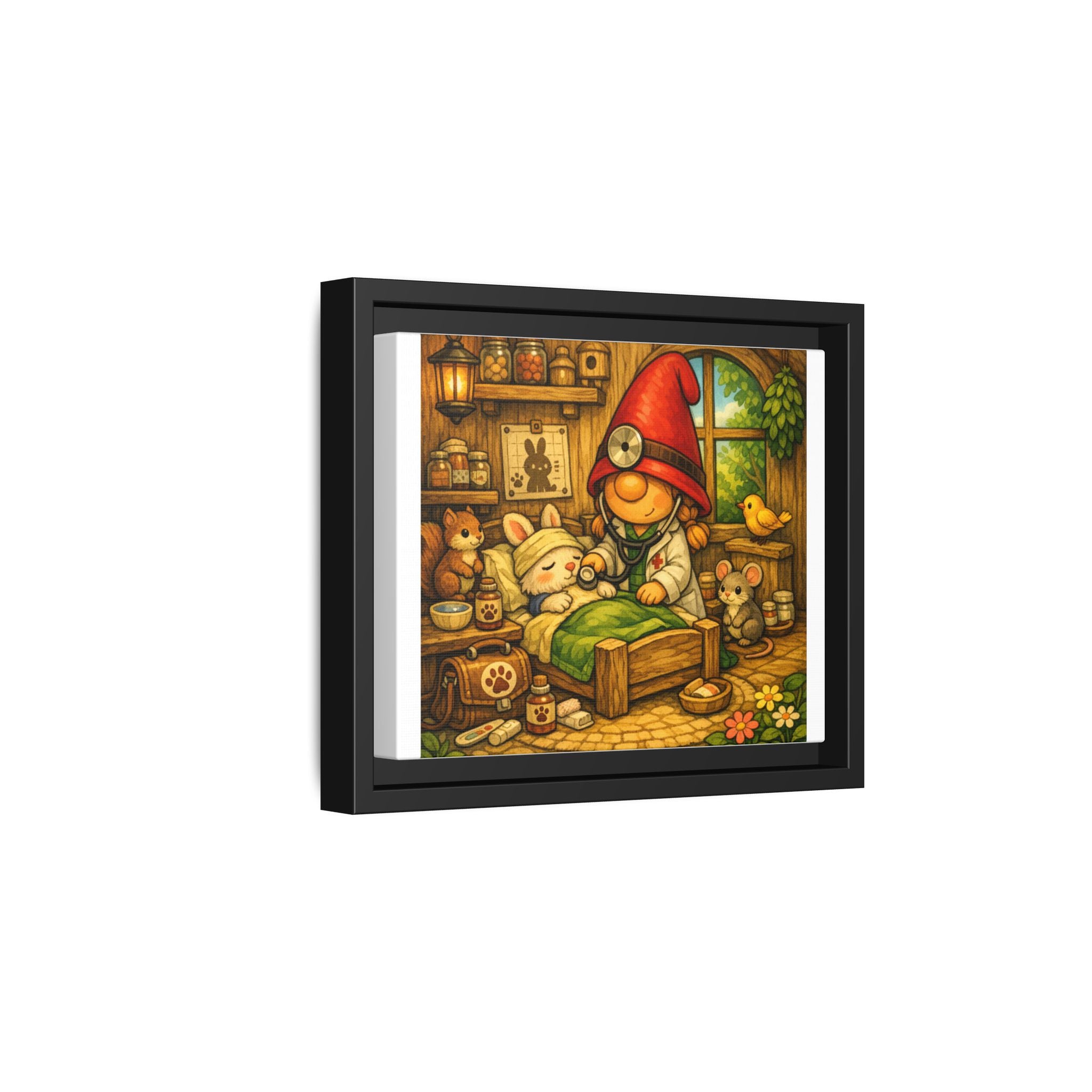 Gnome Girl Vet Nursery Wall Art — Framed Matte Canvas