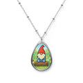 Gnome Oval Necklace — Cute Garden Gnome Pendant Jewelry