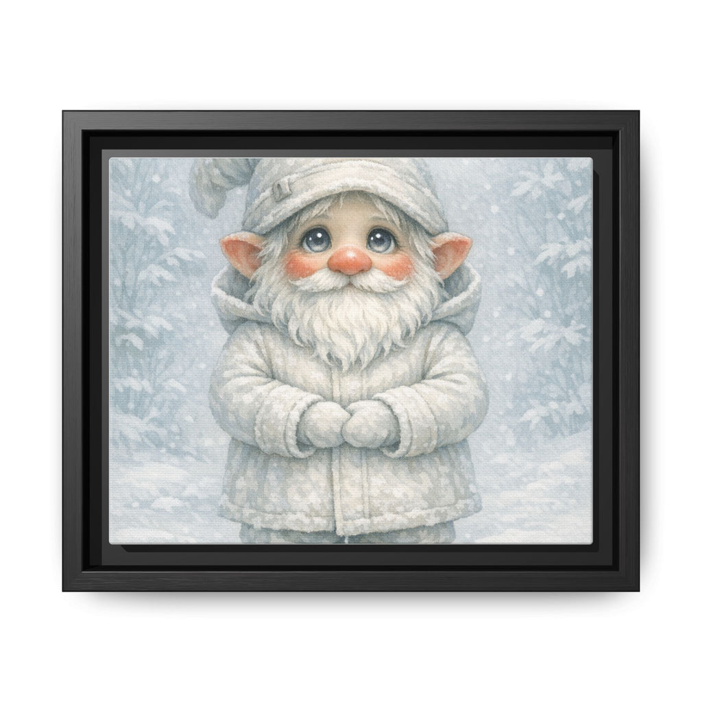 Bright Eyes Framed Winter Gnome Canvas Print — Cute Snowy Nursery Wall Art