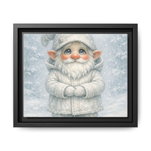 Bright Eyes Framed Winter Gnome Canvas Print — Cute Snowy Nursery Wall Art