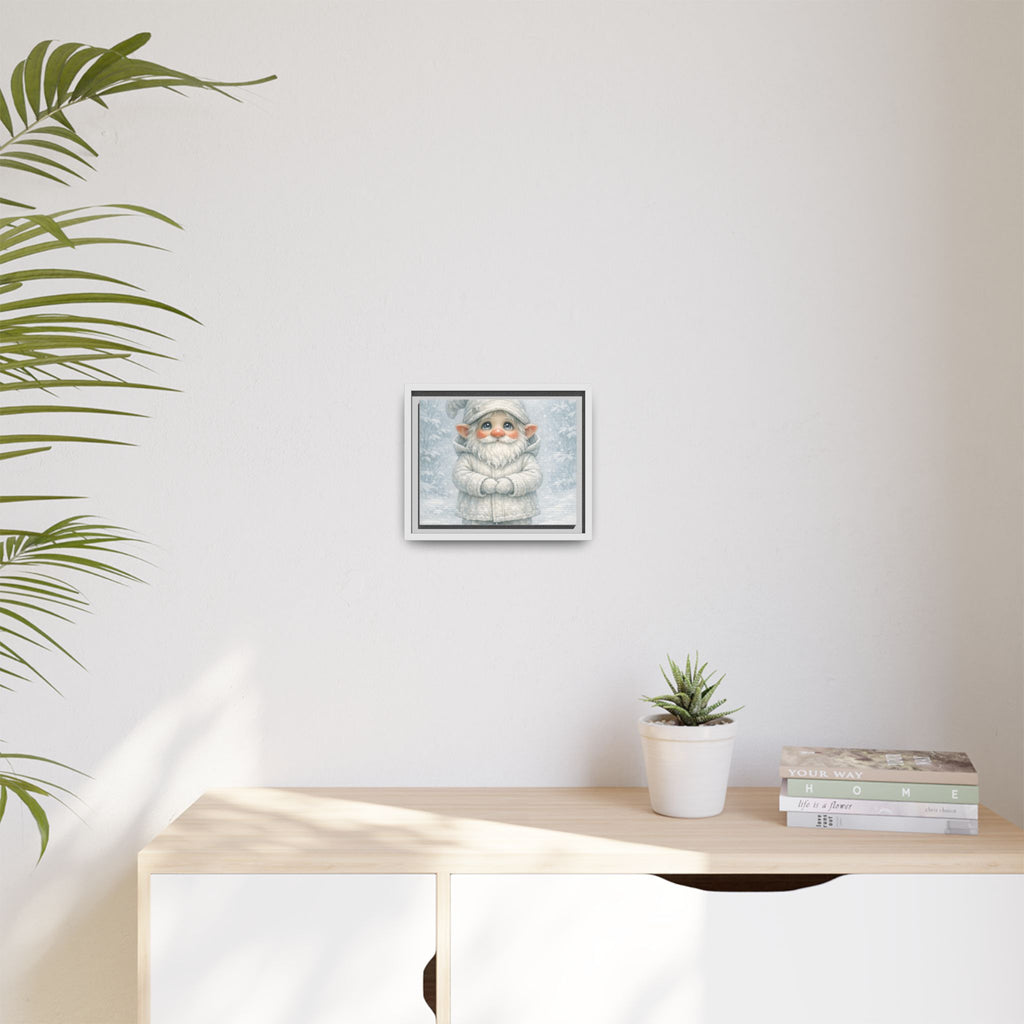 Bright Eyes Framed Winter Gnome Canvas Print — Cute Snowy Nursery Wall Art
