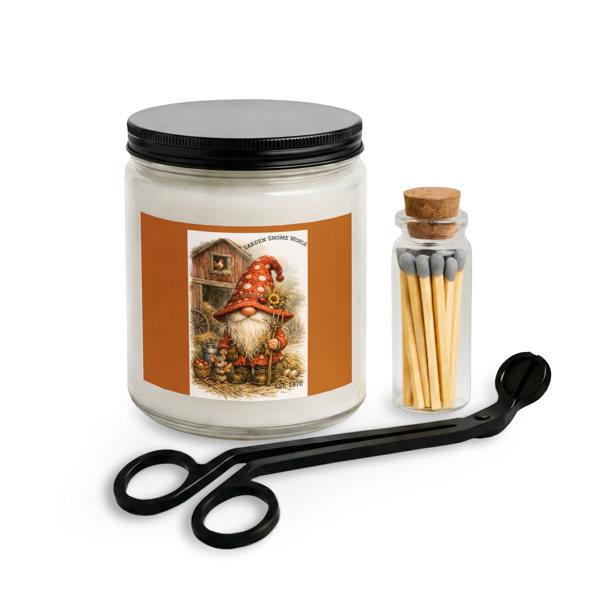 Gnome Garden Candle Set with Matches & Wick Trimmer — Cozy Autumn Home Decor