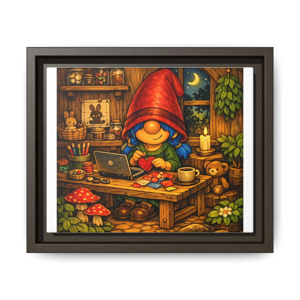 Cozy Gnome Girl Blue hair Arts Print — Framed Matte Canvas Wall Art