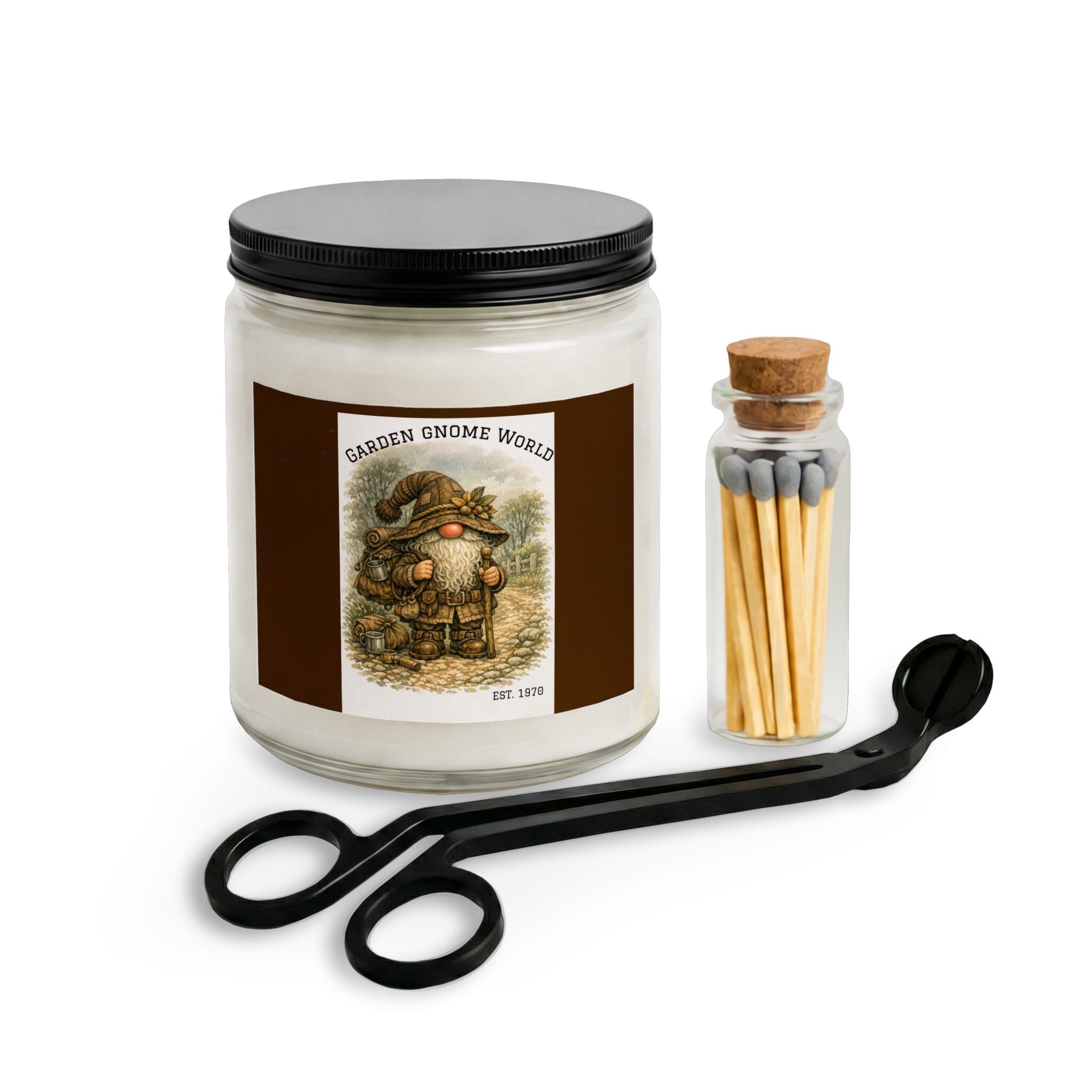 Garden Gnome Candle Set with Matches & Wick Trimmer