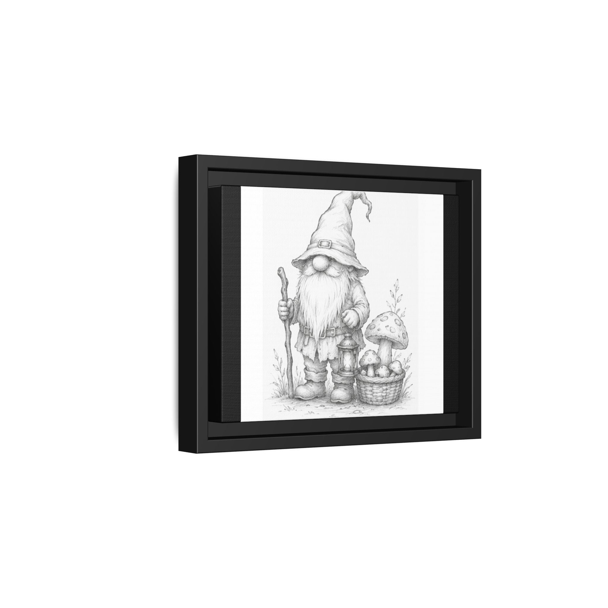 Gnome Pencil Illustration Matte Canvas Framed Print — Rustic Woodland Nursery Art - Oak