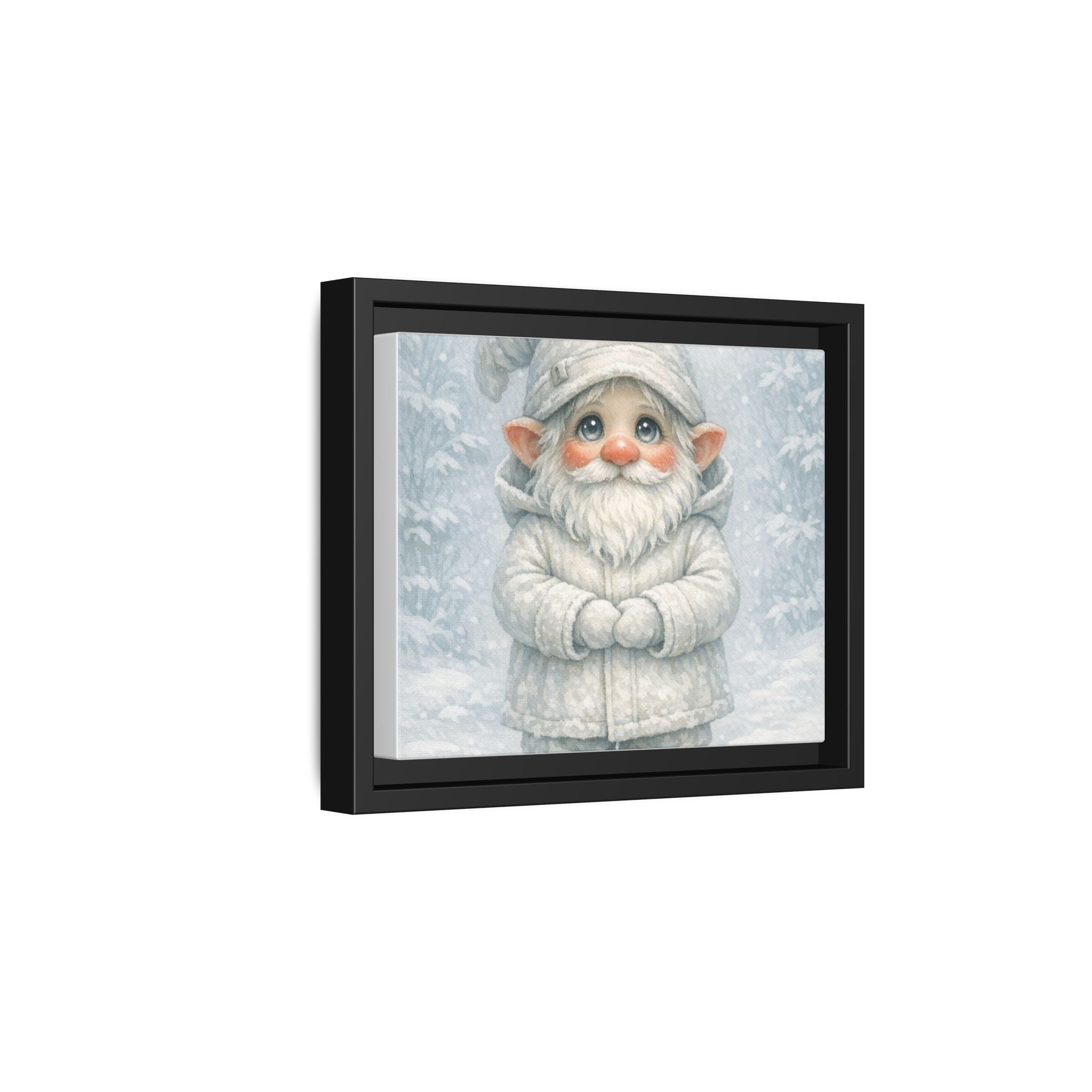 Bright Eyes Framed Winter Gnome Canvas Print — Cute Snowy Nursery Wall Art