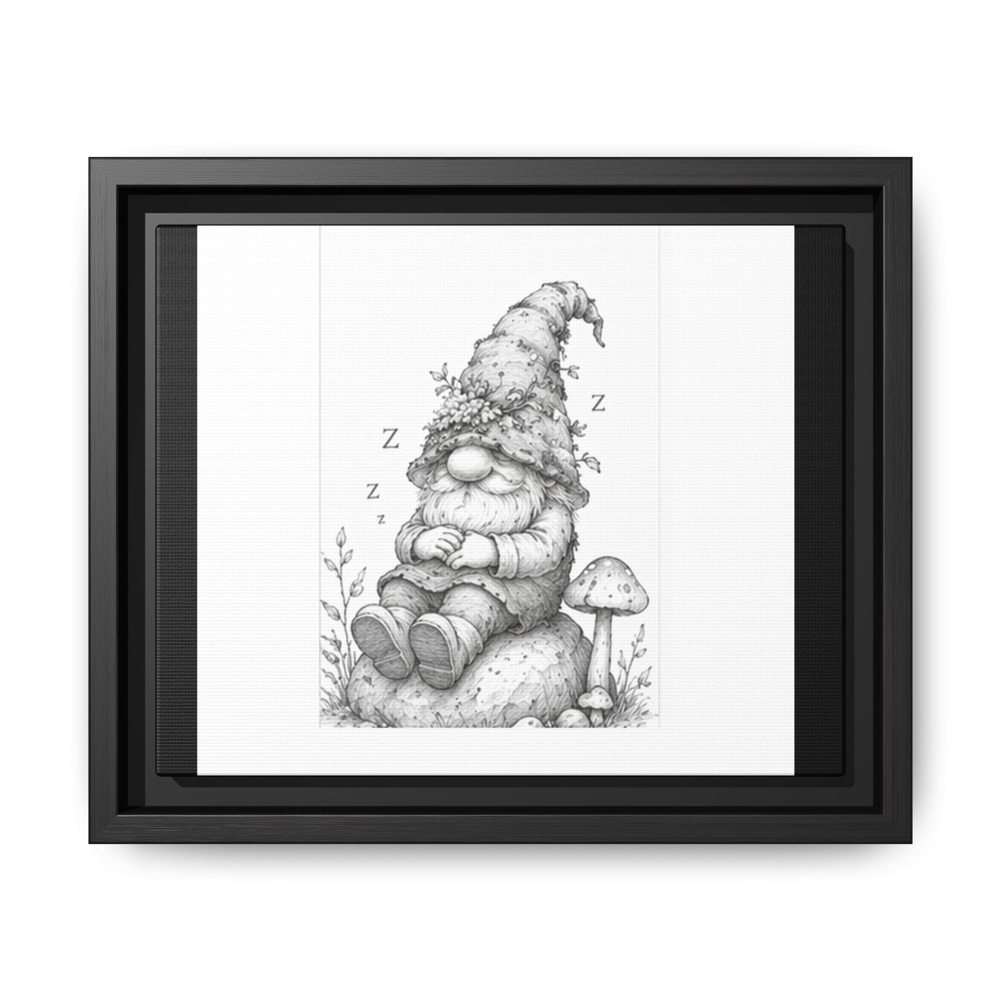 Sleepy Gnome Pencil Matte Canvas Framed Art — Woodland Nursery Wall Decor - Moss