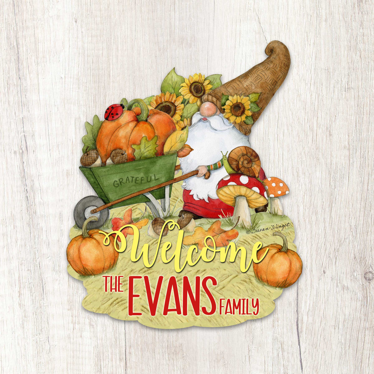 Personalized Outdoor Garden Stakes Fall Decoration - Custom Harvest Gnome Welcome Sign - Wheelbarrow Cornucopia - Handmade Gift - Thanksgiving Decor by Susan Winget