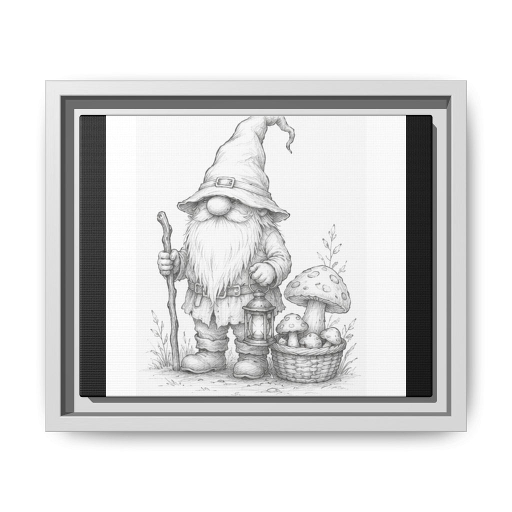 Gnome Pencil Illustration Matte Canvas Framed Print — Rustic Woodland Nursery Art - Oak