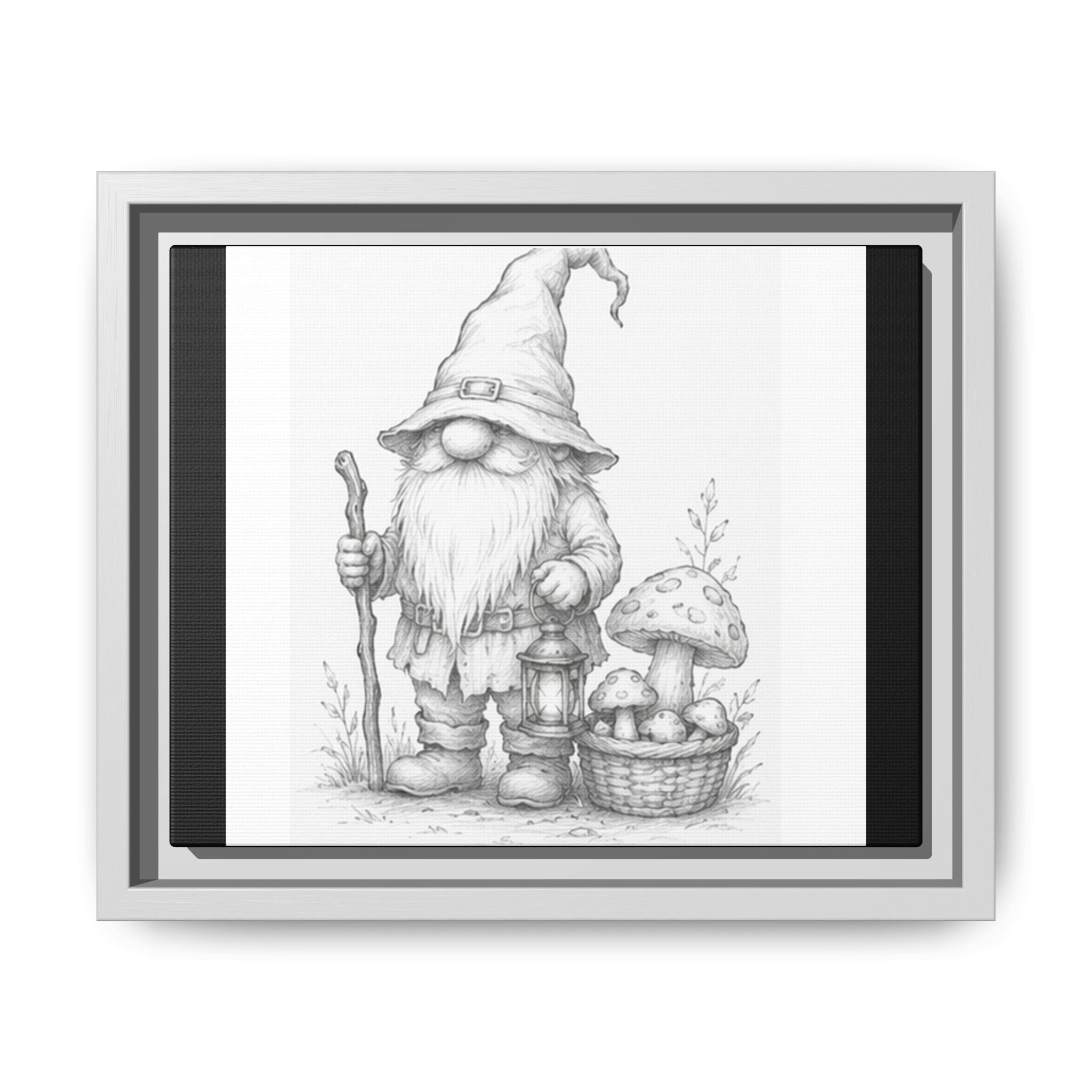 Gnome Pencil Illustration Matte Canvas Framed Print — Rustic Woodland Nursery Art - Oak