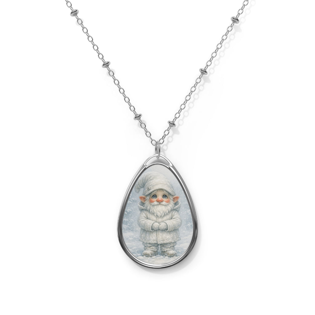 Oval Necklace — Winter Gnome Teardrop Pendant