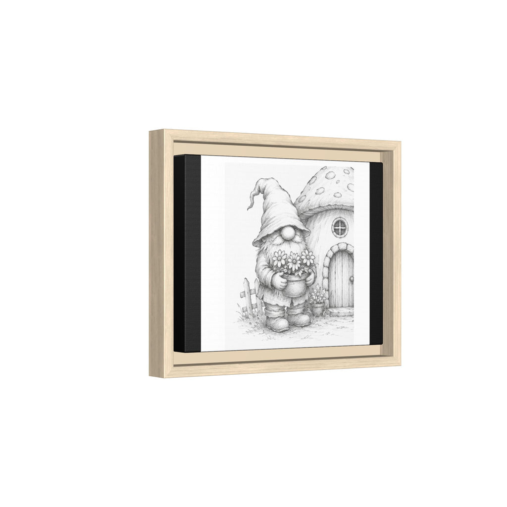 Gnome Pencil Mushroom House Framed Canvas Print — Whimsical Nursery Wall Art - Hazel
