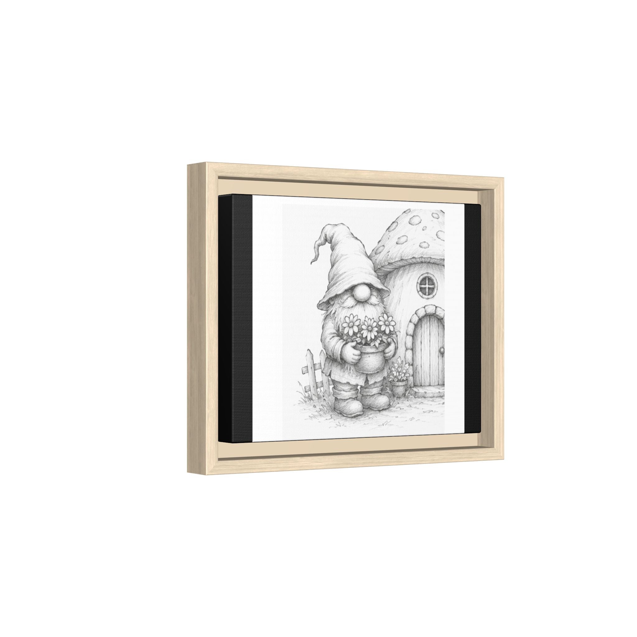 Gnome Pencil Mushroom House Framed Canvas Print — Whimsical Nursery Wall Art - Hazel