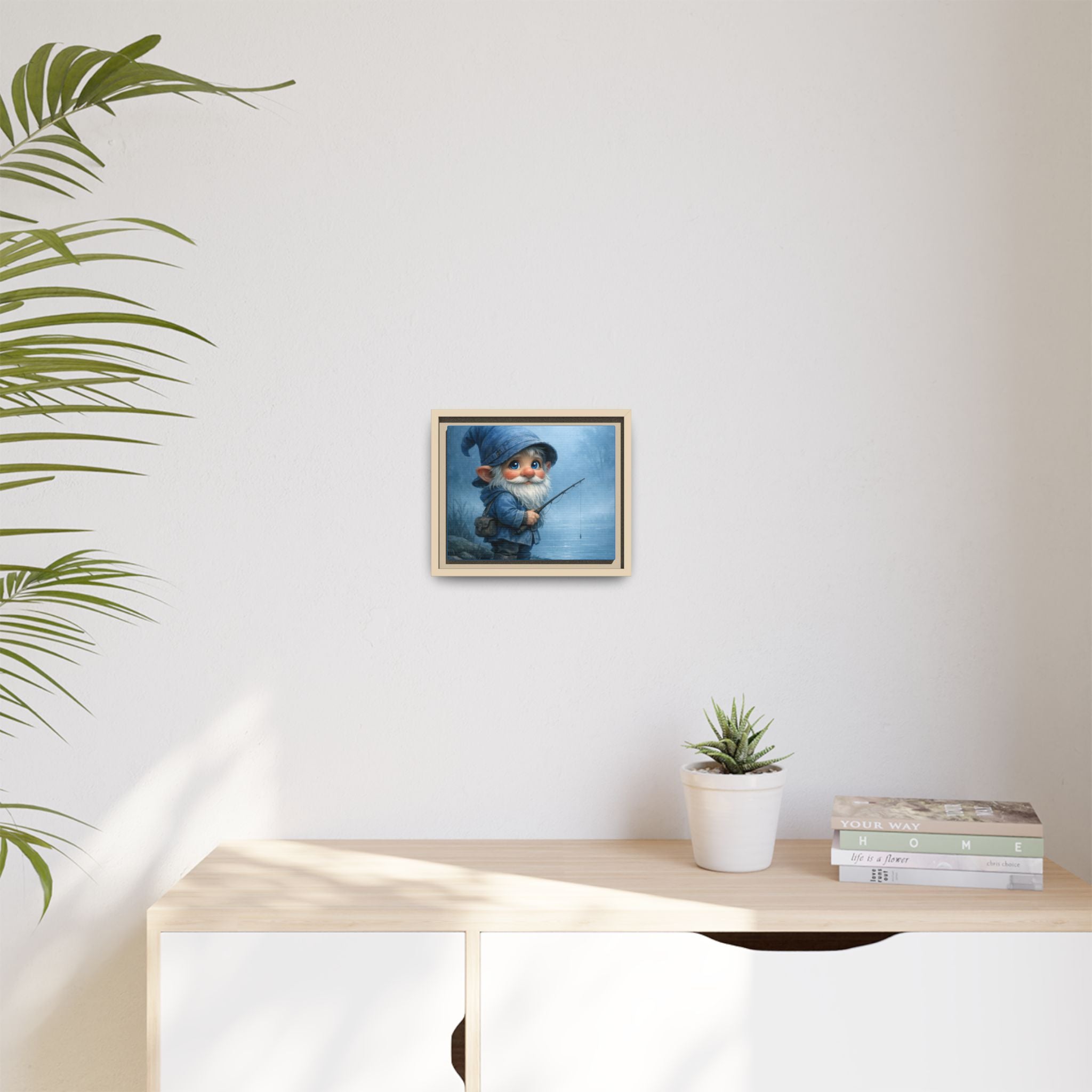 Framed Gnome Fishing Matte Canvas Wall Art — Whimsical Nursery & Cottage Decor