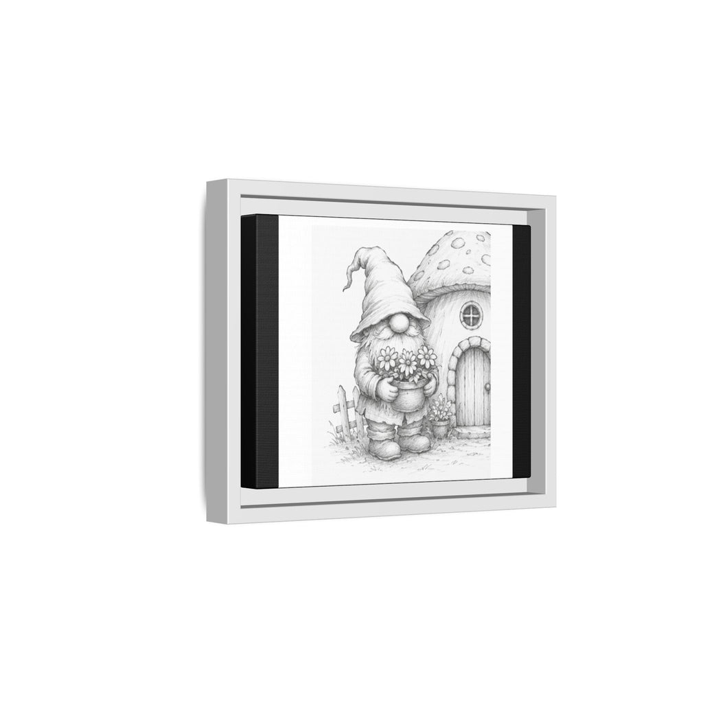 Gnome Pencil Mushroom House Framed Canvas Print — Whimsical Nursery Wall Art - Hazel