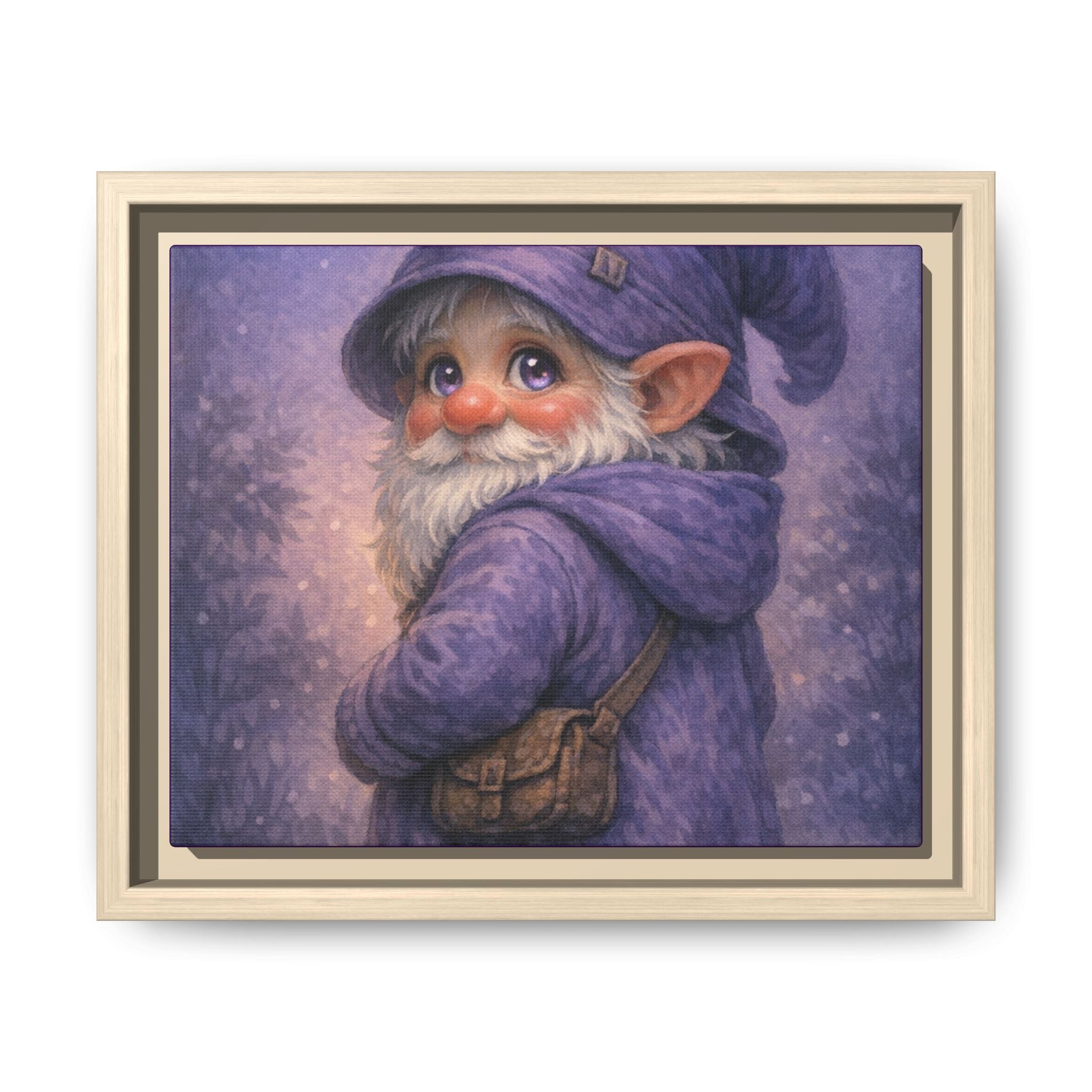 Bright eyes Whimsical Purple Gnome Matte Canvas Framed Wall Art