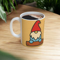 Mug with a gnome design on a wooden table
