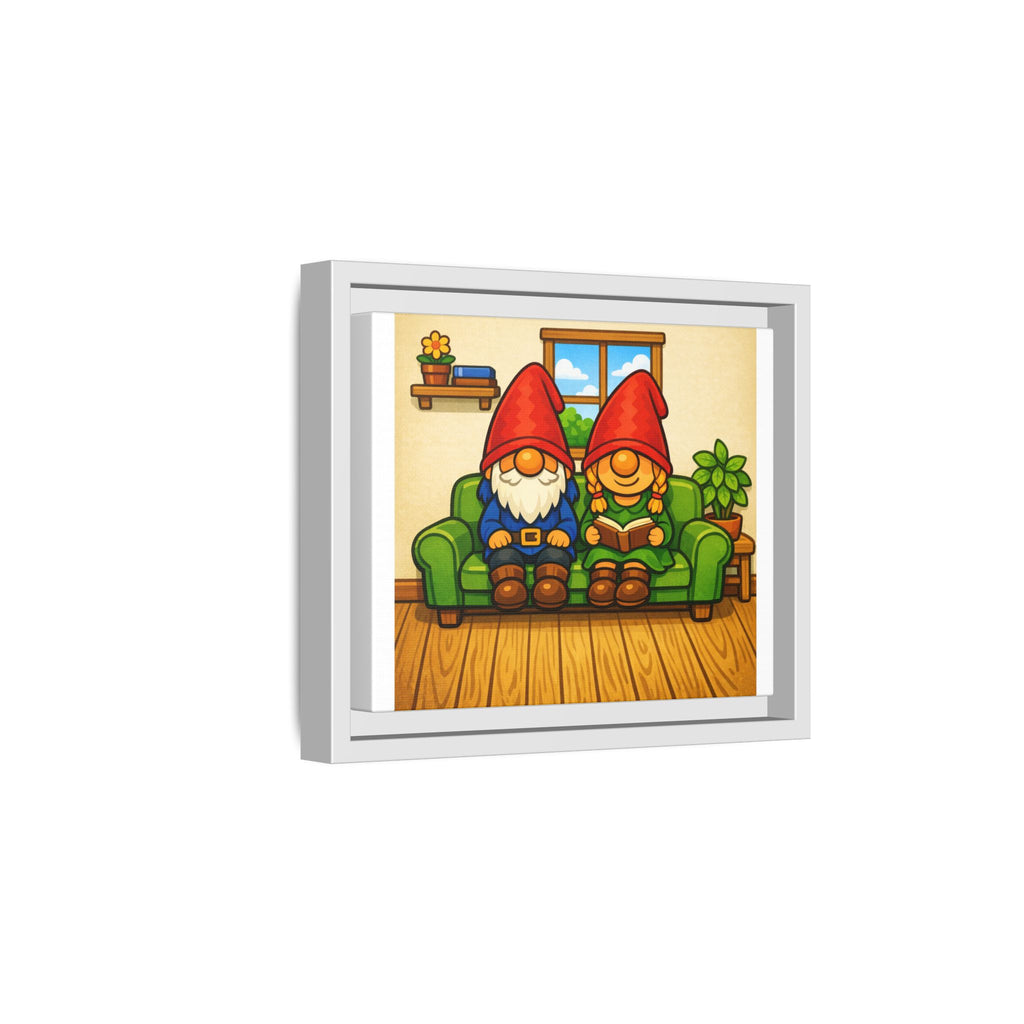 Gnome Couple Boy and Girl Framed Canvas Art – Cozy Home Garden Wall Decor