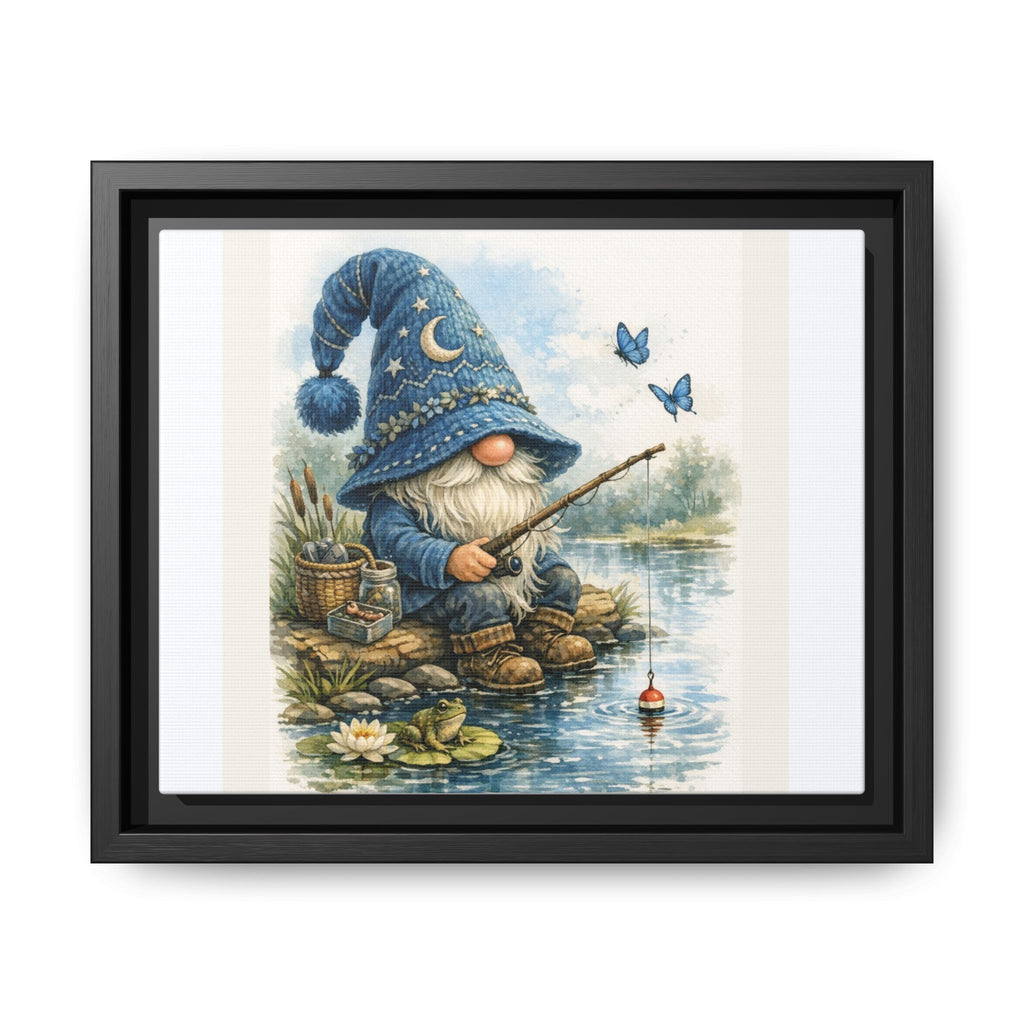 High Hat Whimsical Gnome Fishing Matte Canvas Print (Framed)
