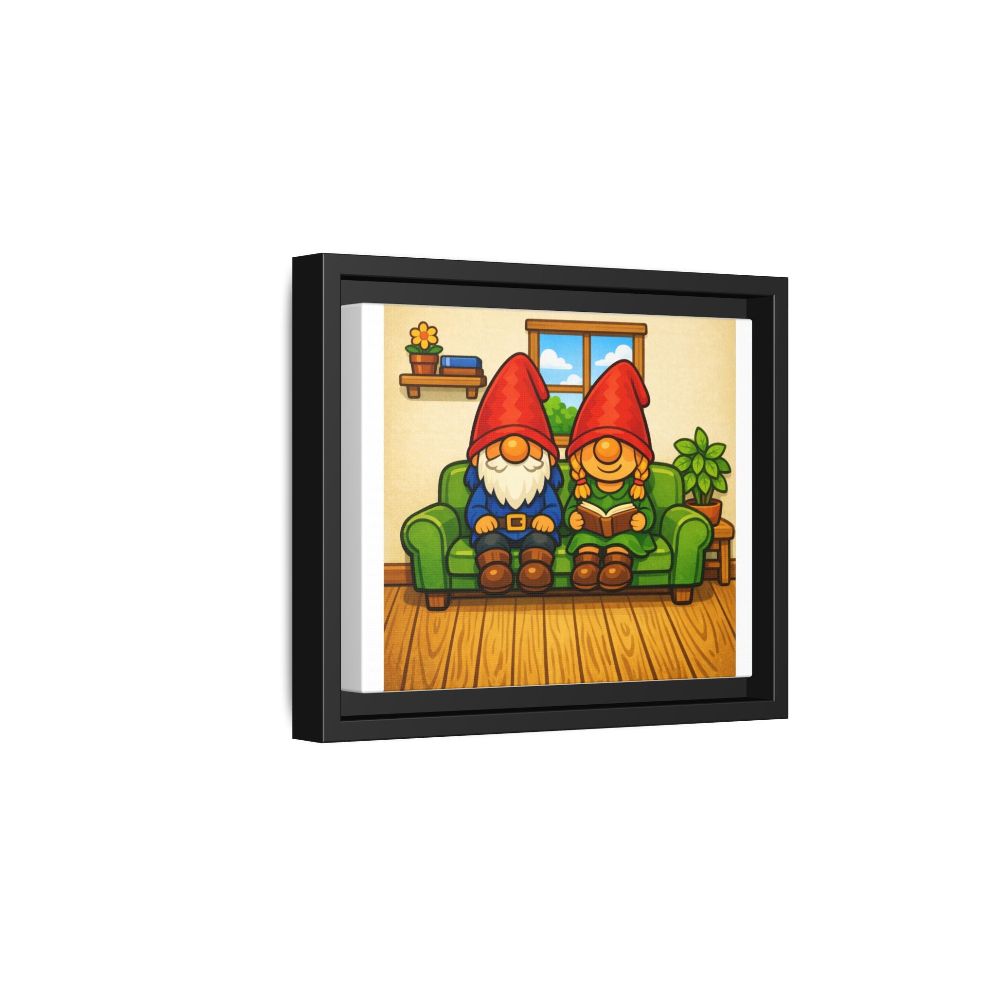 Gnome Couple Boy and Girl Framed Canvas Art – Cozy Home Garden Wall Decor