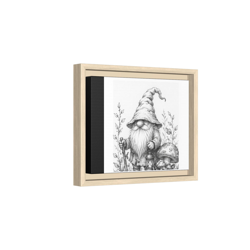 Gnome Pencil Illustration Framed Canvas Print — Black & White Matte Wall Art - Briar