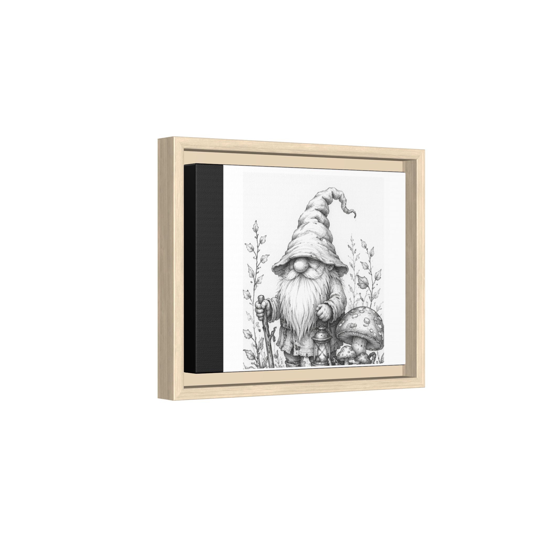 Gnome Pencil Illustration Framed Canvas Print — Black & White Matte Wall Art - Briar