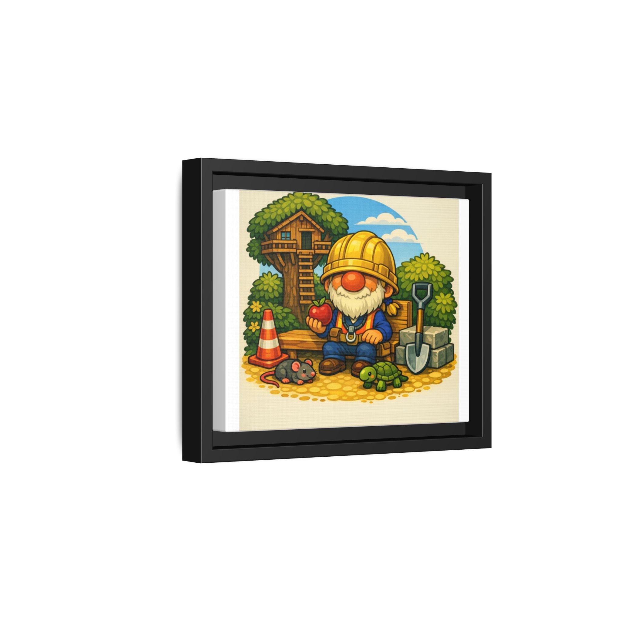 Construction Gnome Boy Matte Framed Canvas Art — Cute Garden Worker Wall Decor