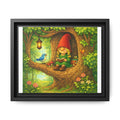 Whimsical Gnome Girl Reading in Tree Matte Canvas Print — Framed Forest Wall Art