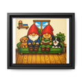 Gnome Family and Puppies Matte Canvas Print — Framed Wall Art with Dogs