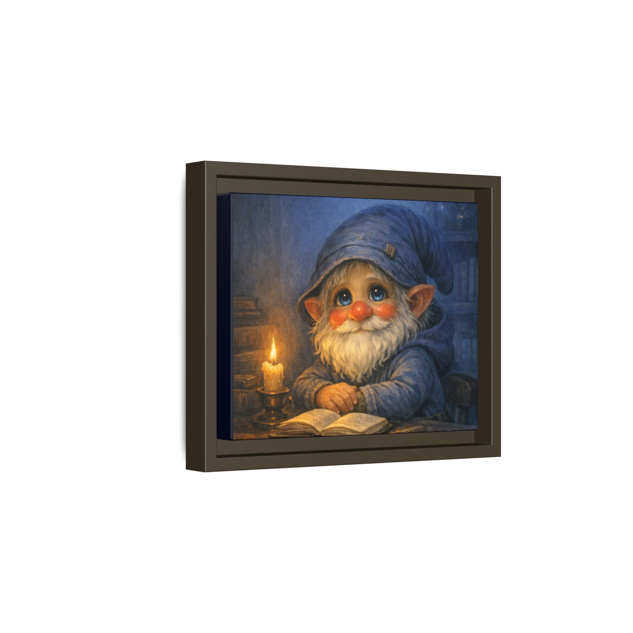 Bright Eyes Reading Gnome Matte Canvas Print — Framed Nursery Wall Art