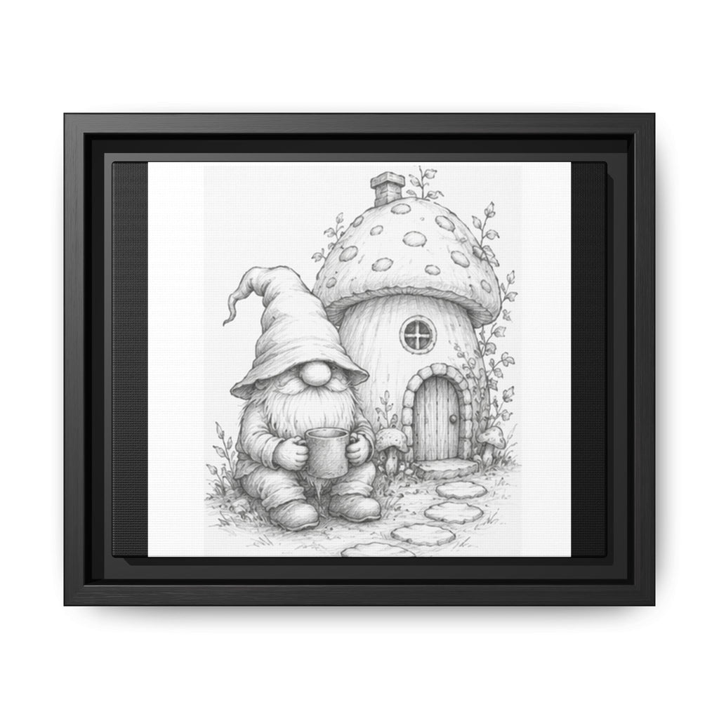 Gnome Pencil Cottage Sketch Framed Canvas Print - Fren