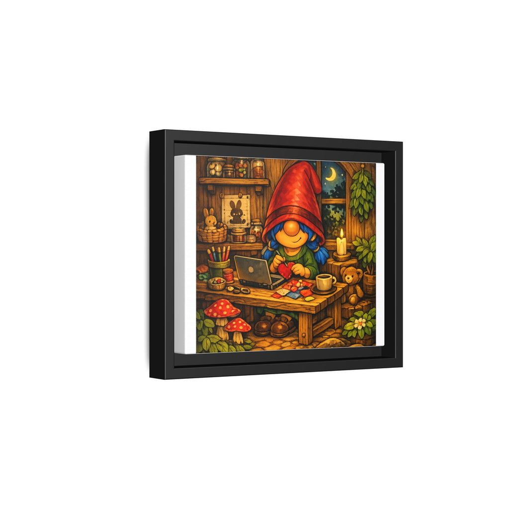 Cozy Gnome Girl Blue hair Arts Print — Framed Matte Canvas Wall Art