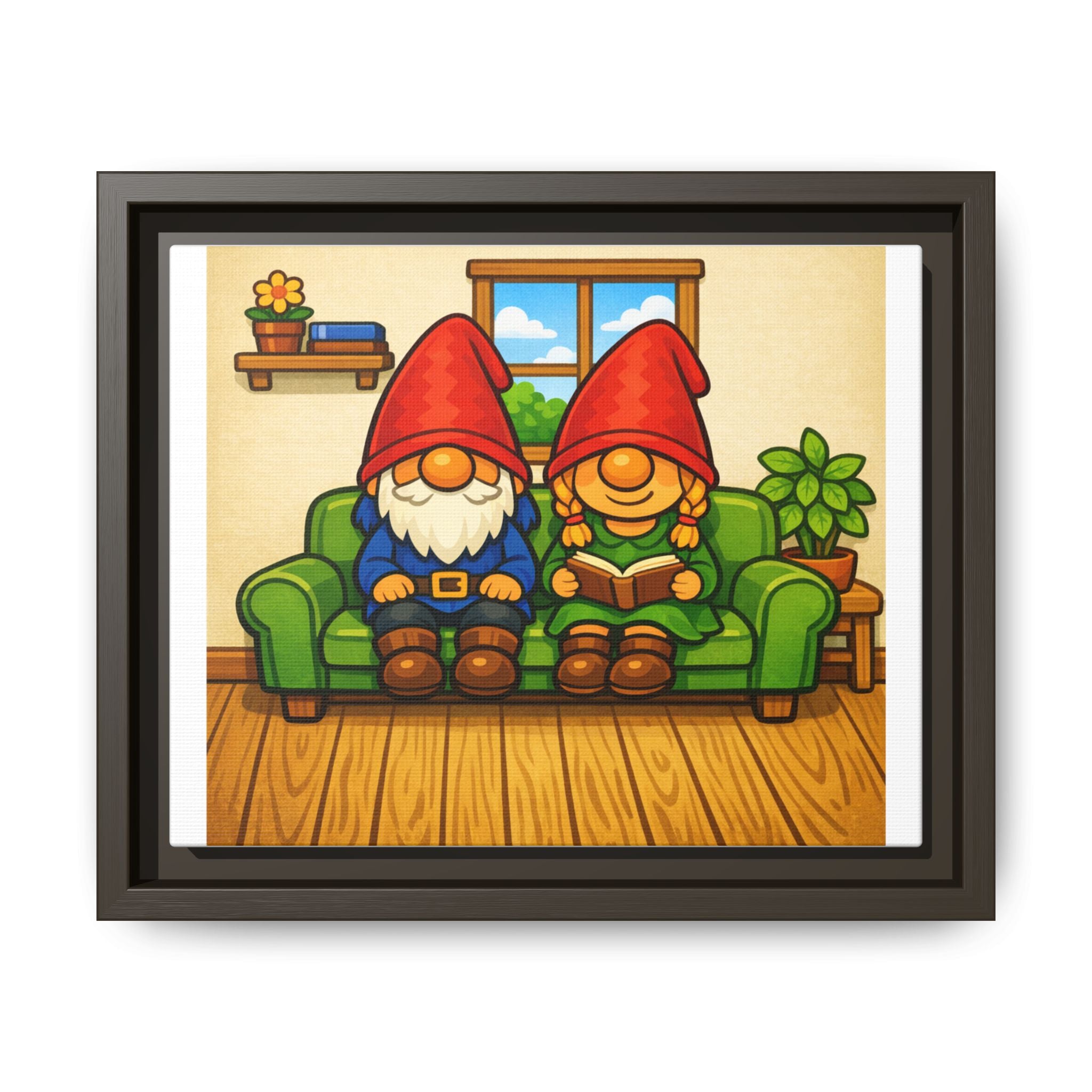 Gnome Couple Boy and Girl Framed Canvas Art – Cozy Home Garden Wall Decor