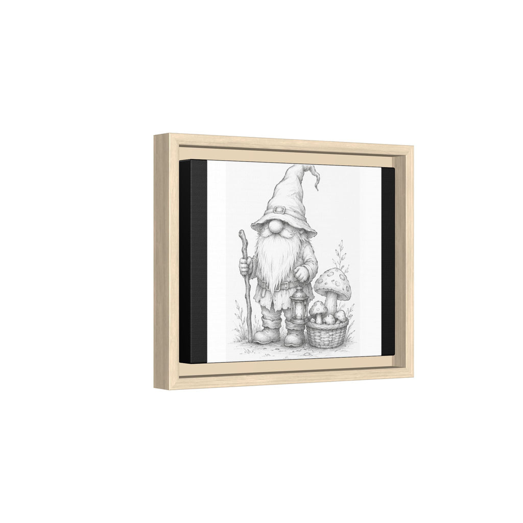 Gnome Pencil Illustration Matte Canvas Framed Print — Rustic Woodland Nursery Art - Oak