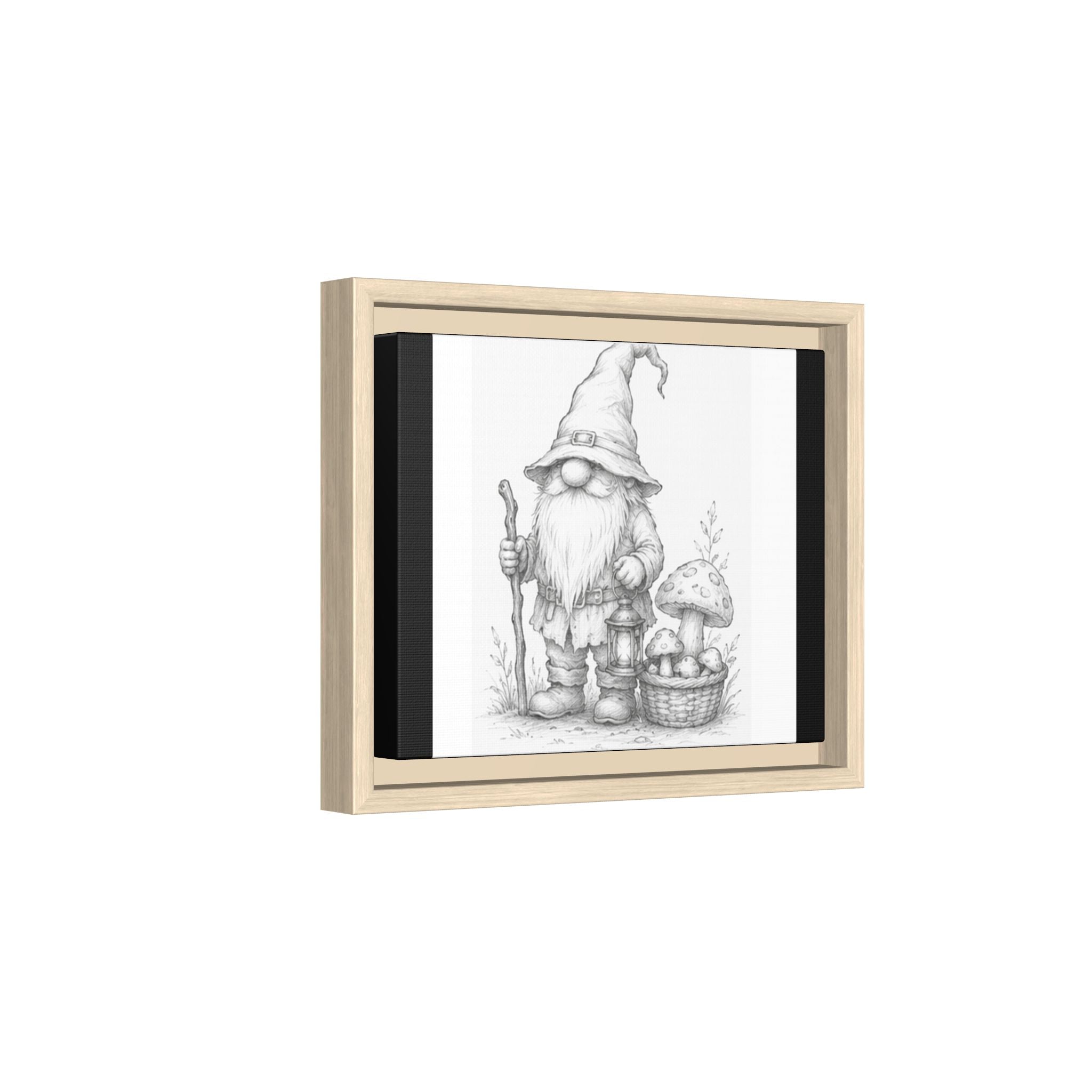 Gnome Pencil Illustration Matte Canvas Framed Print — Rustic Woodland Nursery Art - Oak