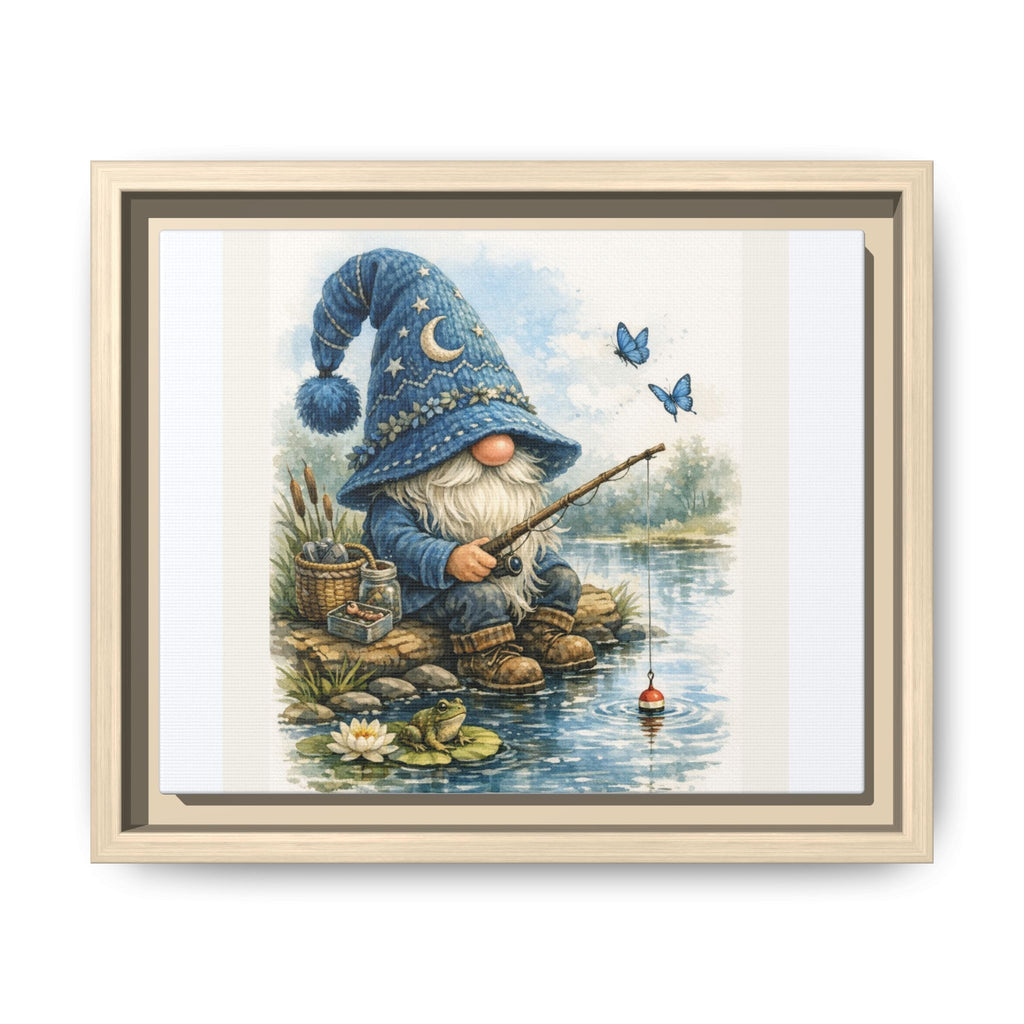 High Hat Whimsical Gnome Fishing Matte Canvas Print (Framed)