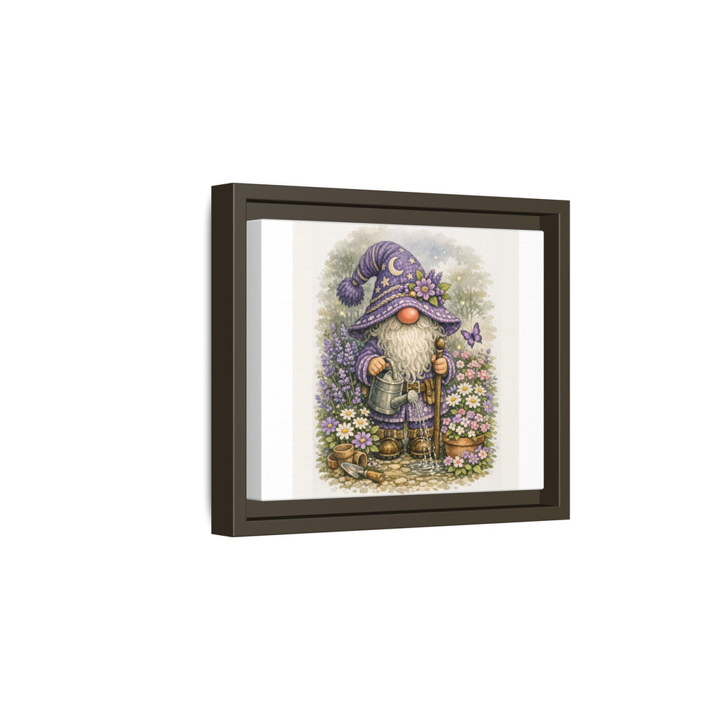 Gnome Garden Framed Canvas Art — High Hat Whimsical Purple Gardener Print