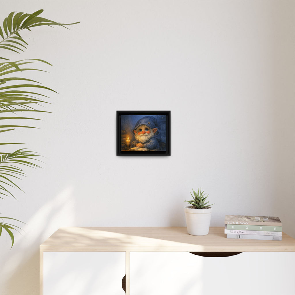 Bright Eyes Reading Gnome Matte Canvas Print — Framed Nursery Wall Art