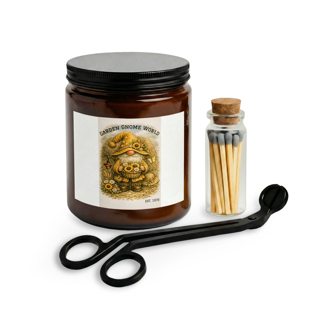 High Hat Sun Flower Garden Gnome Candle Set with Matches & Wick Trimmer — Cozy Floral Home Decor