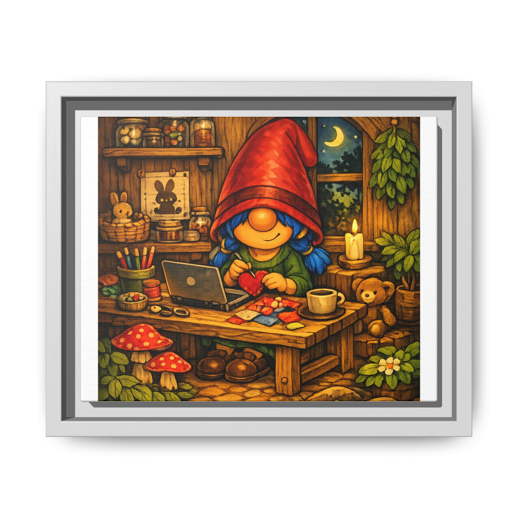 Cozy Gnome Girl Blue hair Arts Print — Framed Matte Canvas Wall Art