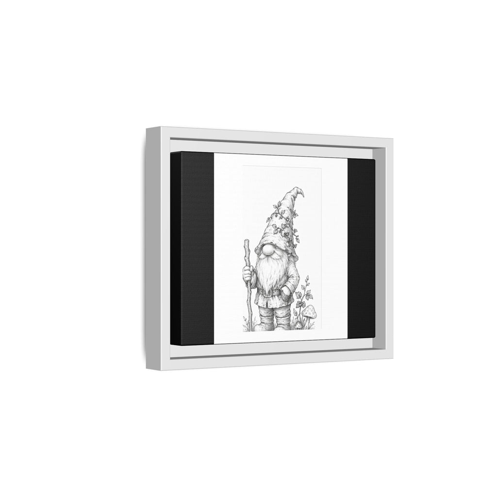 Gnome Pencil Sketch Matte Canvas Framed Print — Whimsical Woodland Home Decor - Bramble