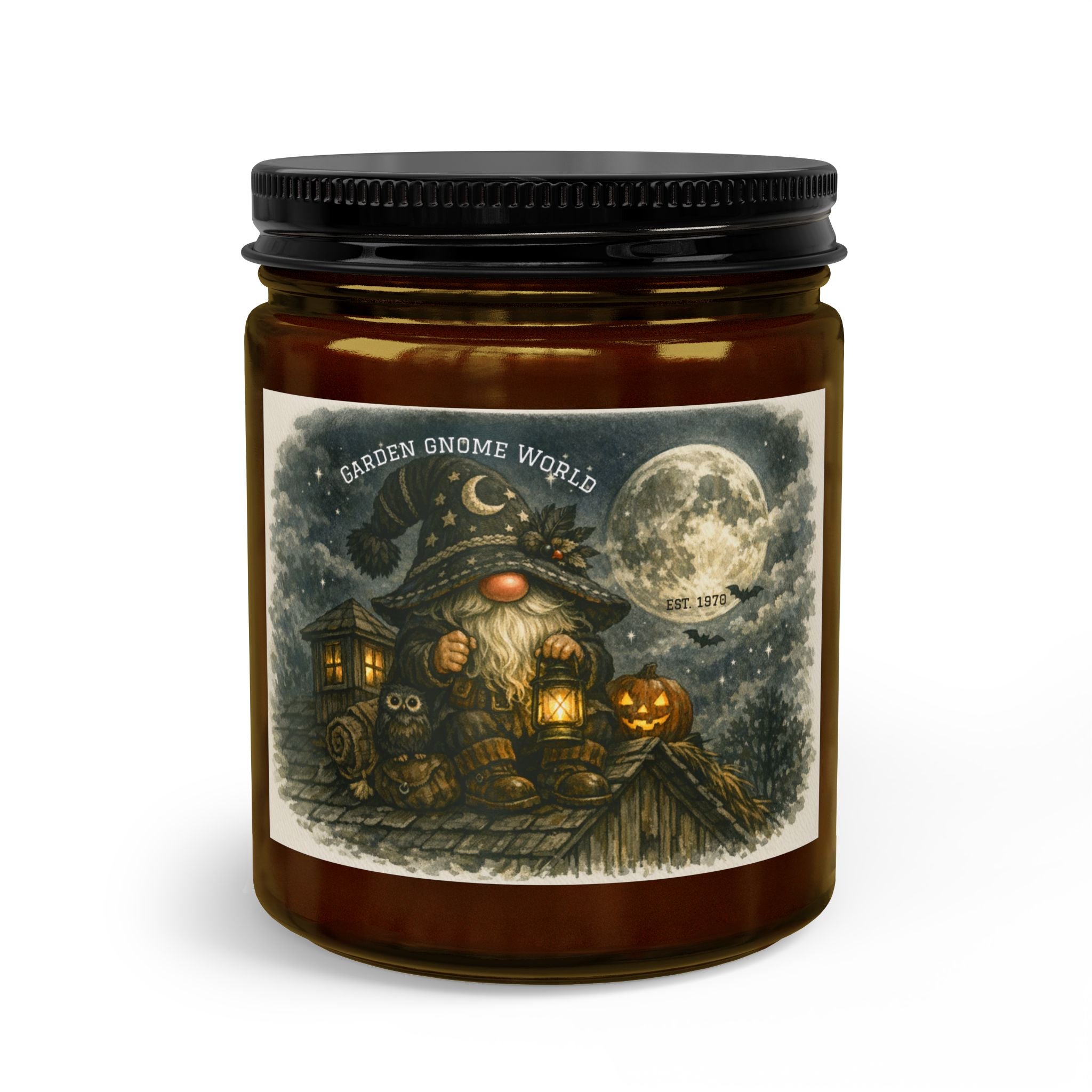 Garden Gnome Candle Set with Matches & Wick Trimmer — Halloween Moonlight Scented Jar