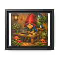 Gnome Girl with Blue Hair Workspace Framed Canvas Art — Cozy Night Cottage Illustration