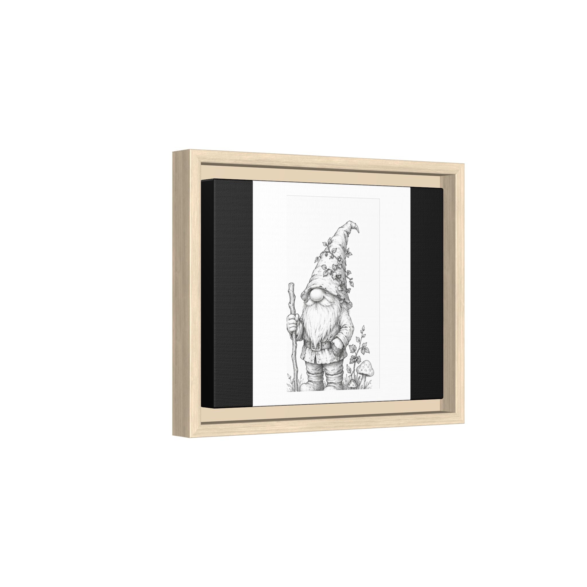 Gnome Pencil Sketch Matte Canvas Framed Print — Whimsical Woodland Home Decor - Bramble