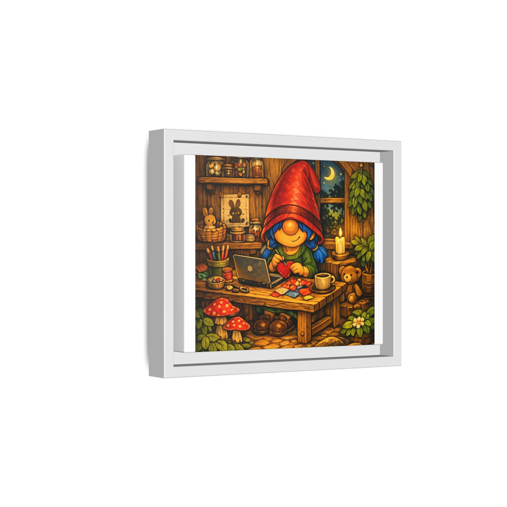 Cozy Gnome Girl Blue hair Arts Print — Framed Matte Canvas Wall Art