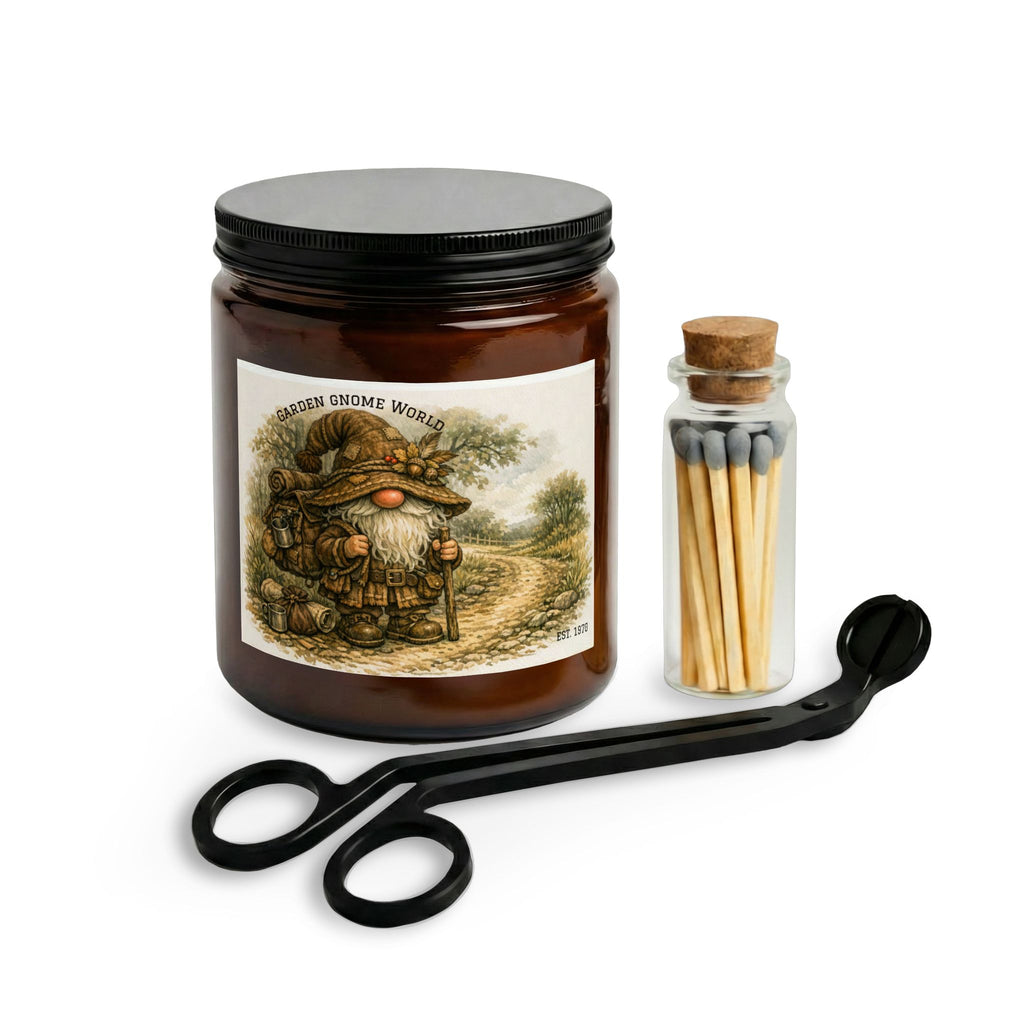 Gnome Garden Candle Set — Scented Jar Candle with Matches & Wick Trimmer
