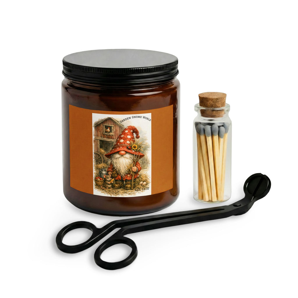 Gnome Garden Candle Set with Matches & Wick Trimmer — Cozy Autumn Home Decor