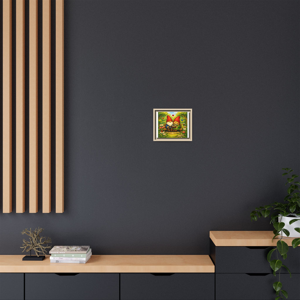 Gnome Couple Love Matte Framed Canvas — Whimsical Garden Wall Art