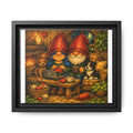 Cozy Gnome Couple Framed with Puppies Canvas Art — Warm Cottage Illustration