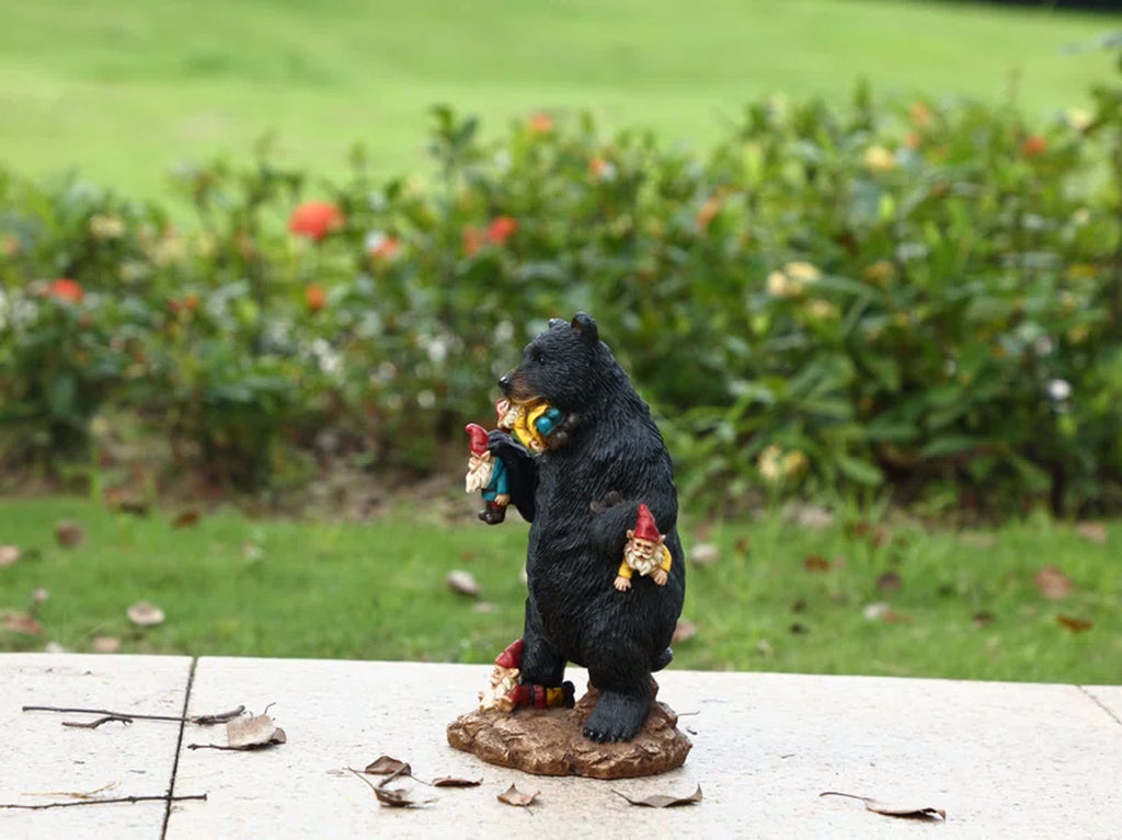 Gnomes in Trouble with Bear Garden Statue